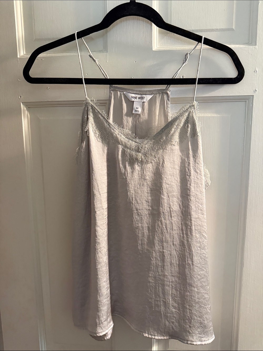 Nine West Light Gray Satin Lace-Trim Cami